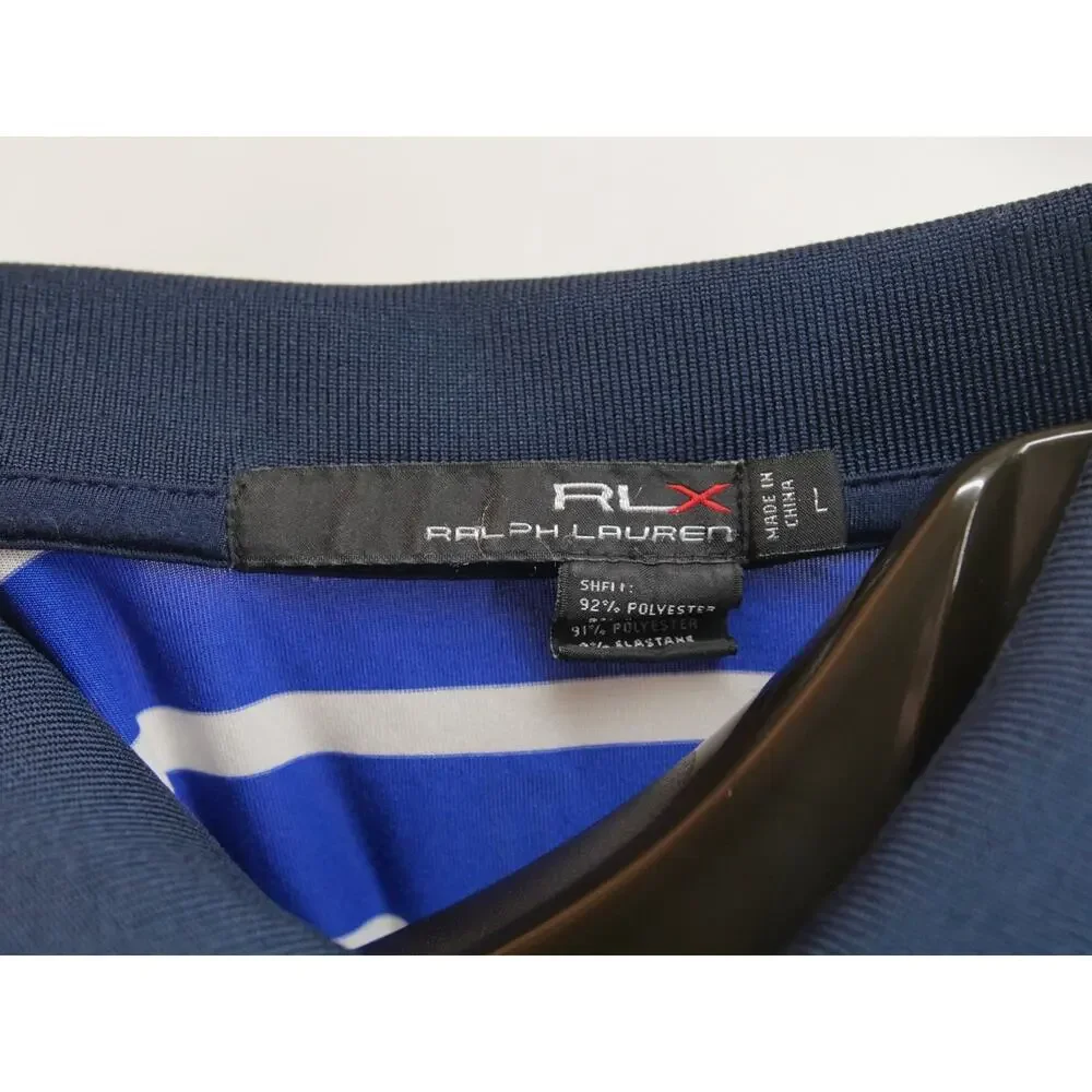 Ralph Lauren RLX Polo Shirt Mens L US Open Merion Golf Club Blue White Striped